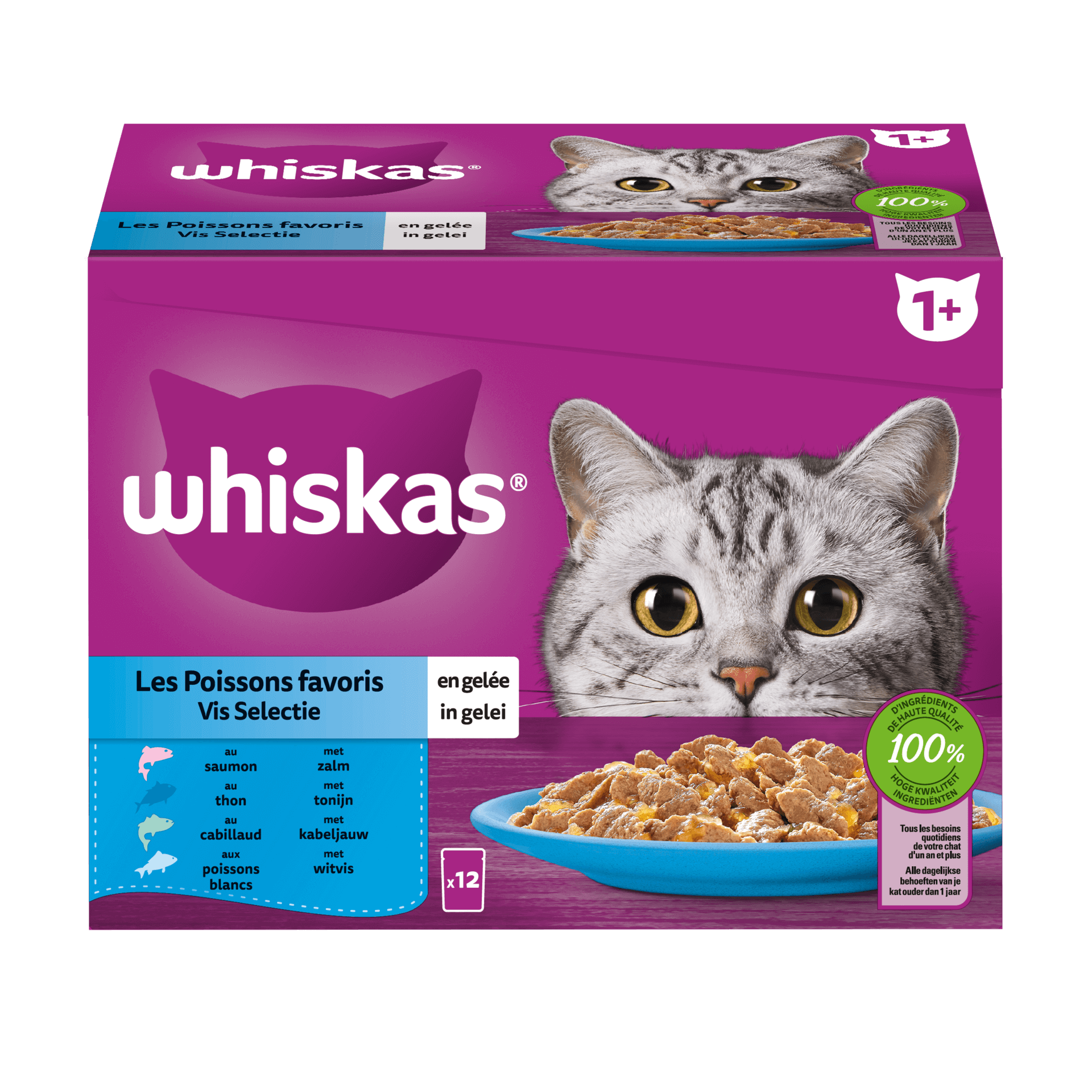 WHISKAS® Maaltijdzakjes Vis Selectie in Gelei 1+ 12x85g