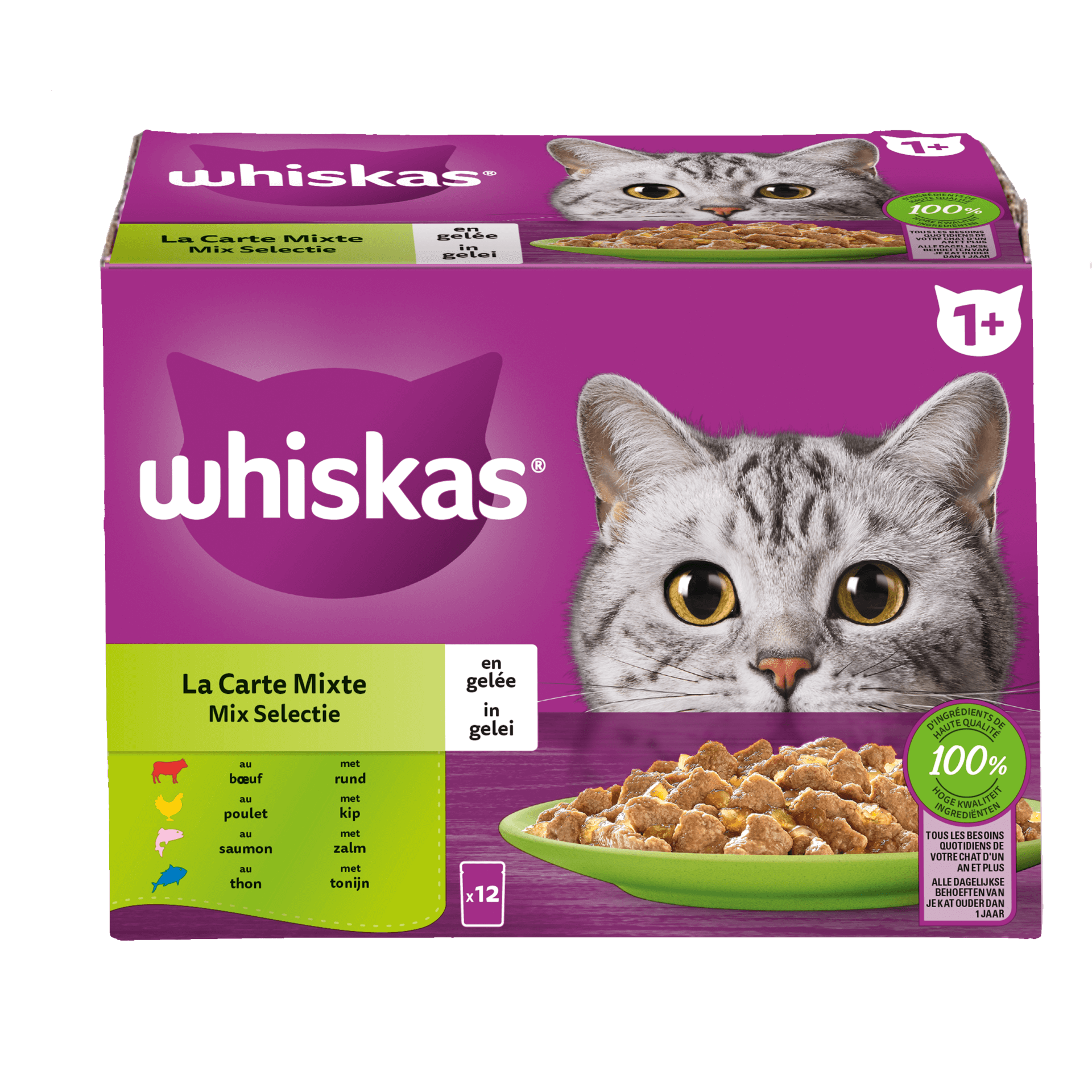 WHISKAS® Maaltijdzakjes Mix Selectie in Gelei 1+ 12x85g
