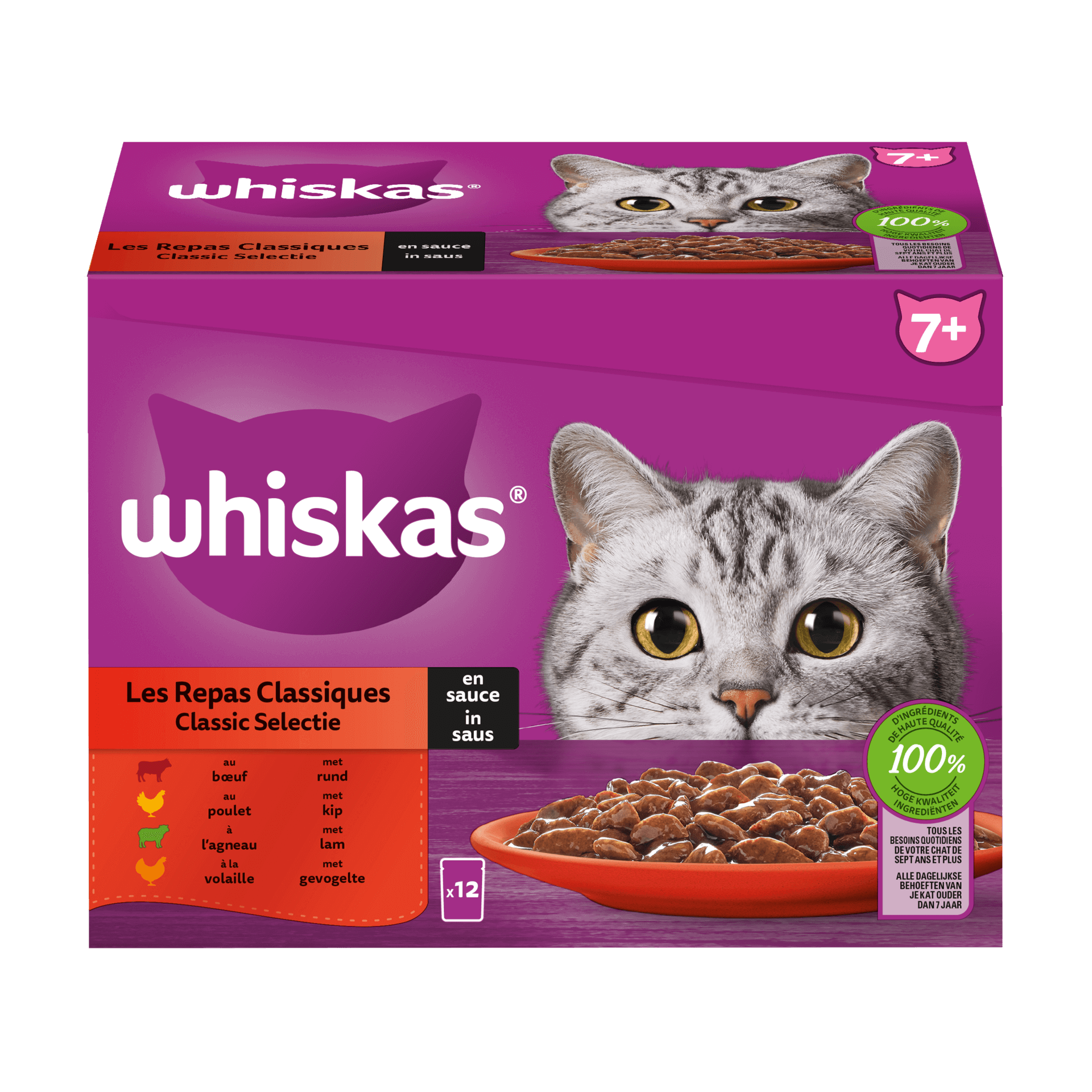WHISKAS® Maaltijdzakjes Classic Selectie in Saus 7+ 12x85g