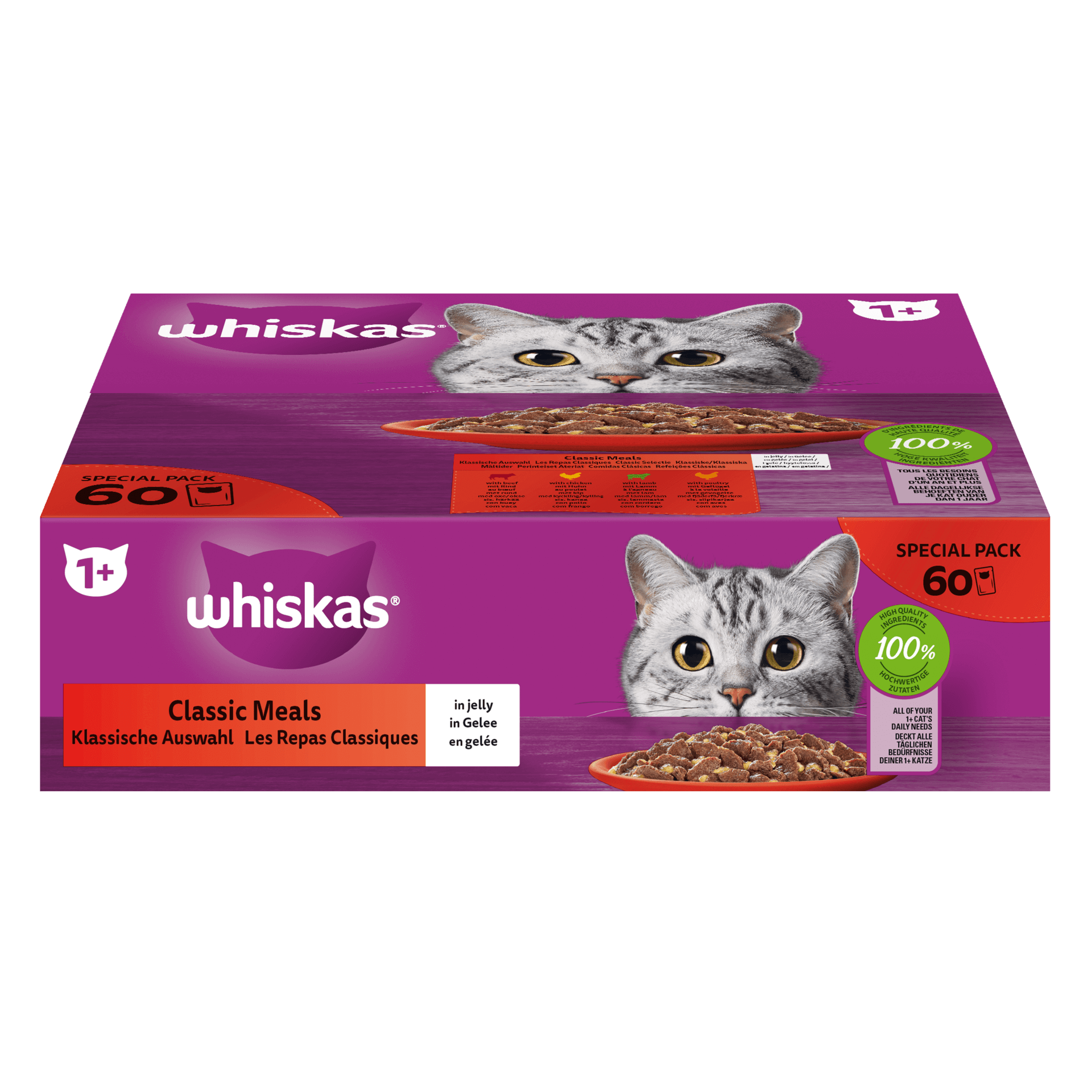 WHISKAS® Maaltijdzakjes Classic Selectie in Saus 1+ 60x85g