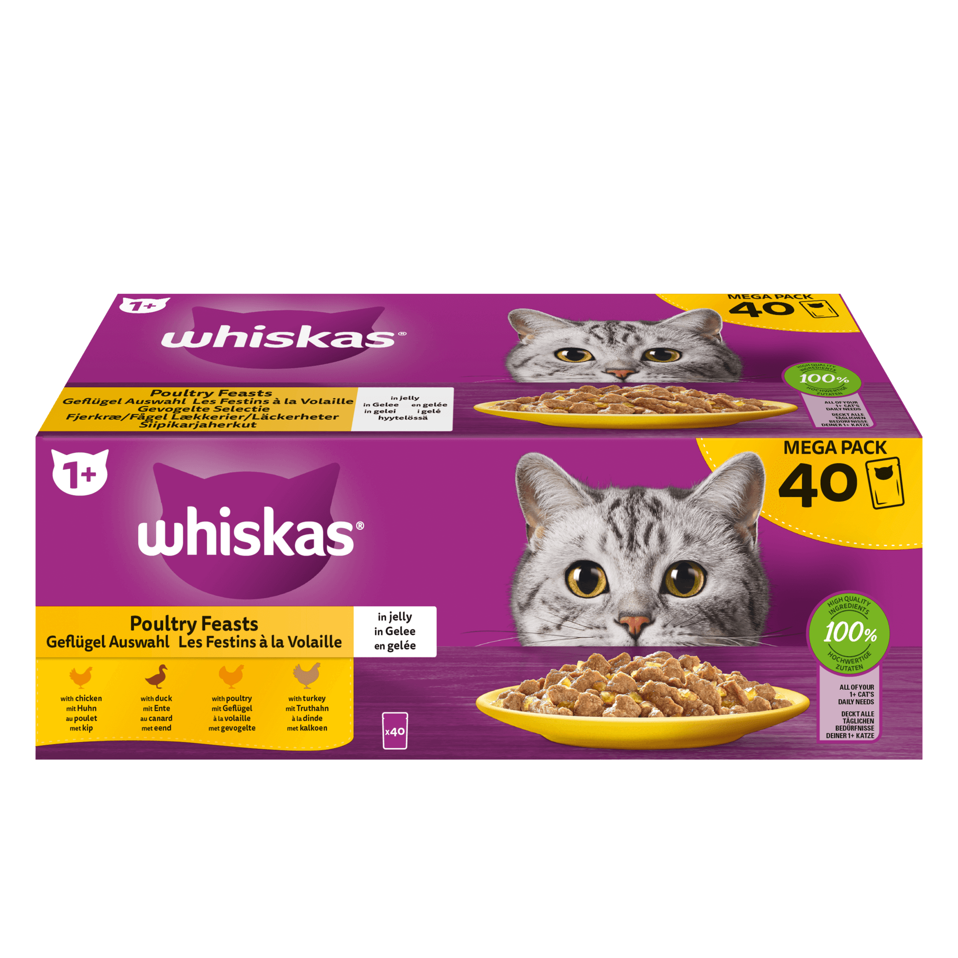 WHISKAS® Maaltijdzakjes Gevogelte Selectie in Gelei 1+ 40x85g