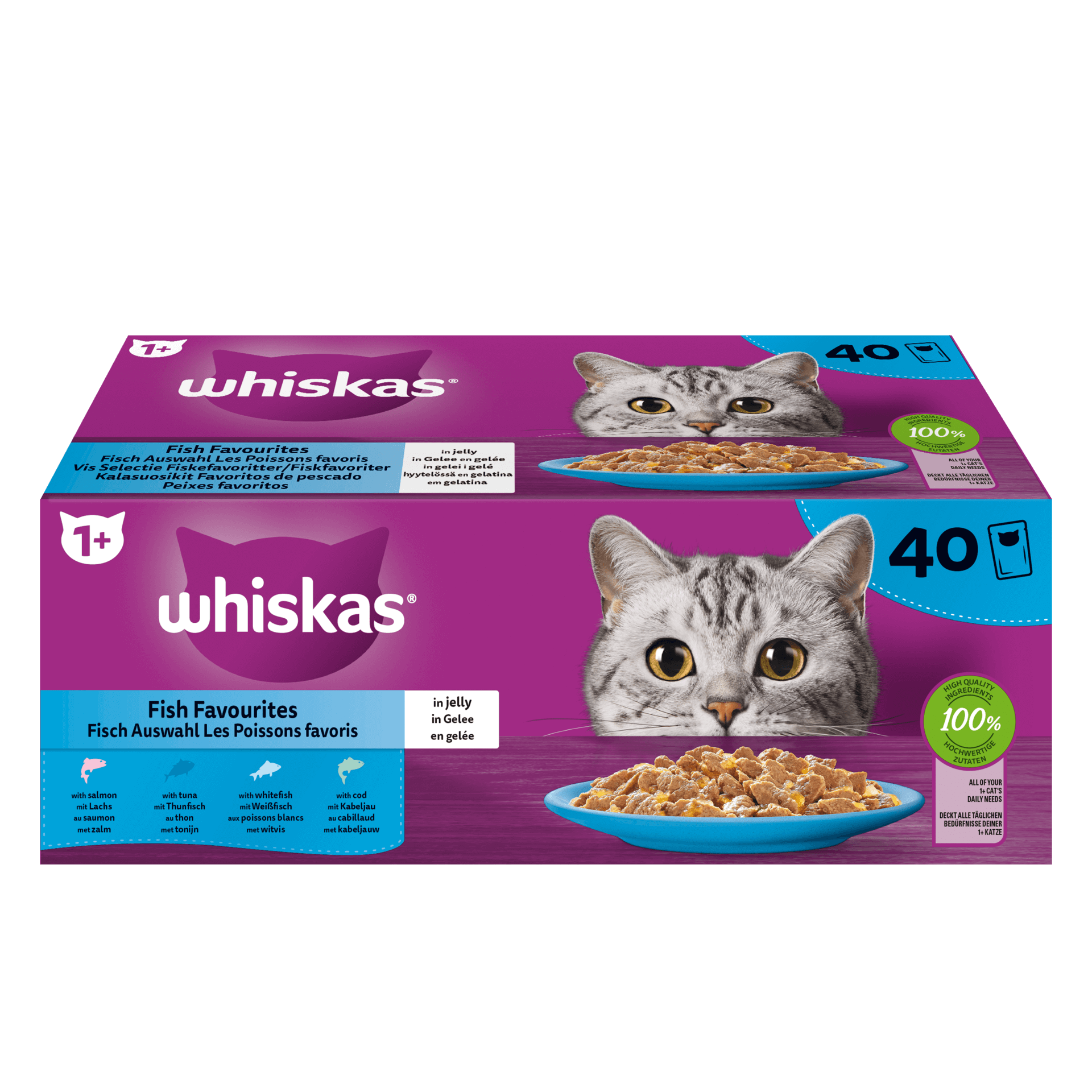 WHISKAS® Maaltijdzakjes Vis Selectie in Gelei 1+ 40x85g